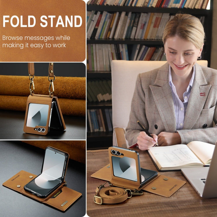 For Samsung Galaxy Z Flip6 DG.MING M2 Series Card Bag Magnetic Leather Phone Case