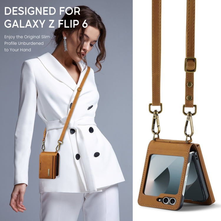 For Samsung Galaxy Z Flip6 DG.MING M2 Series Card Bag Magnetic Leather Phone Case