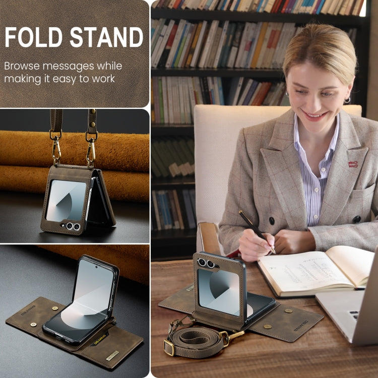 For Samsung Galaxy Z Flip6 DG.MING M2 Series Card Bag Magnetic Leather Phone Case