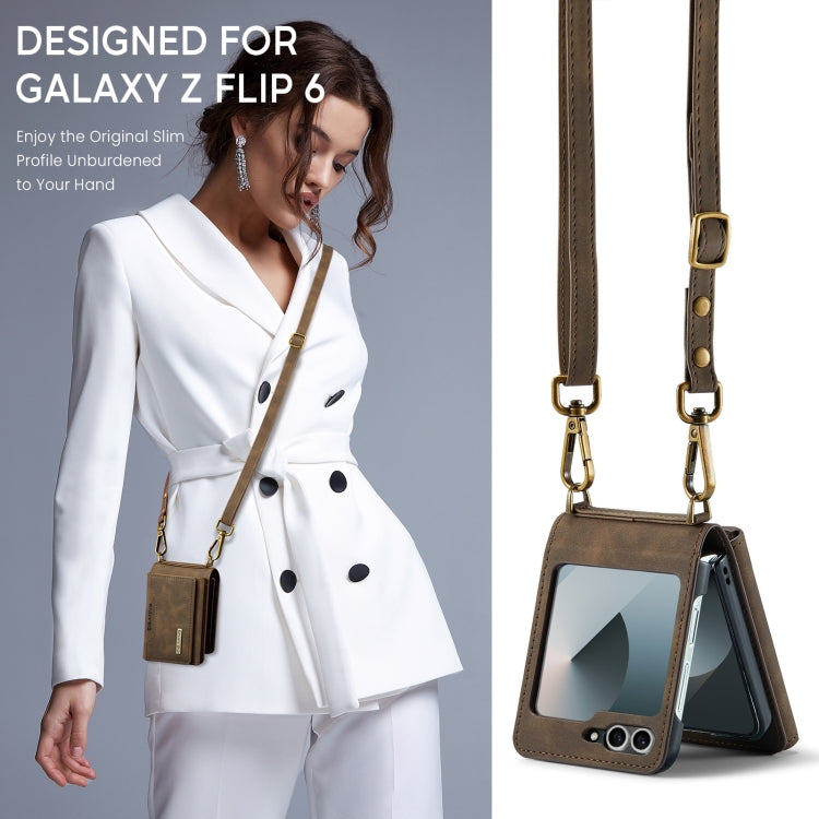 For Samsung Galaxy Z Flip6 DG.MING M2 Series Card Bag Magnetic Leather Phone Case
