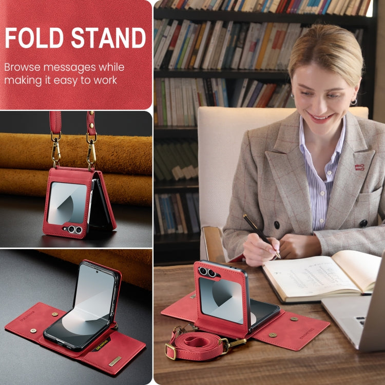 For Samsung Galaxy Z Flip6 DG.MING M2 Series Card Bag Magnetic Leather Phone Case