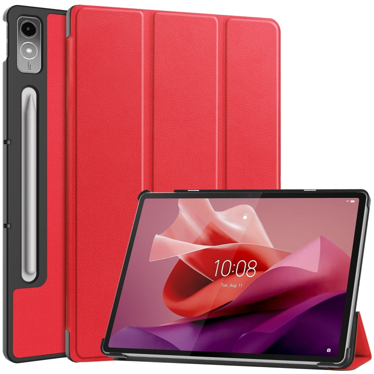 For Lenovo Tab P12/Xiaoxin Pad Pro 12.7 inch Custer Solid Color 3-Fold Stand Leather Tablet Case