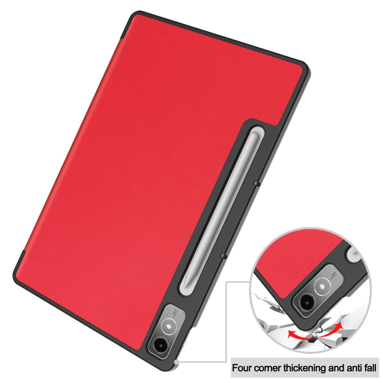 For Lenovo Tab P12/Xiaoxin Pad Pro 12.7 inch Custer Solid Color 3-Fold Stand Leather Tablet Case