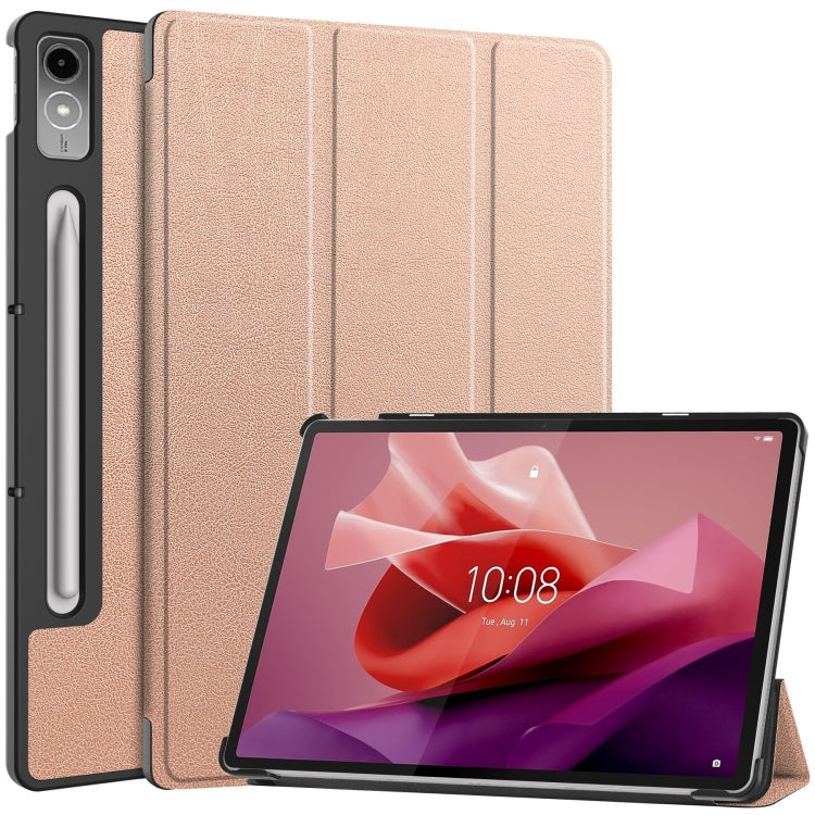 For Lenovo Tab P12/Xiaoxin Pad Pro 12.7 inch Custer Solid Color 3-Fold Stand Leather Tablet Case