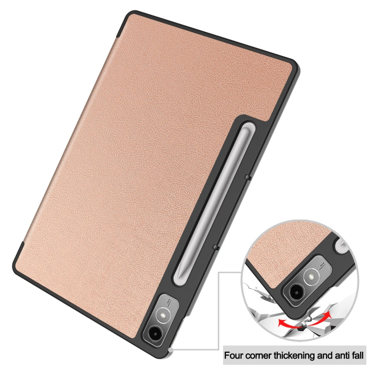 For Lenovo Tab P12/Xiaoxin Pad Pro 12.7 inch Custer Solid Color 3-Fold Stand Leather Tablet Case