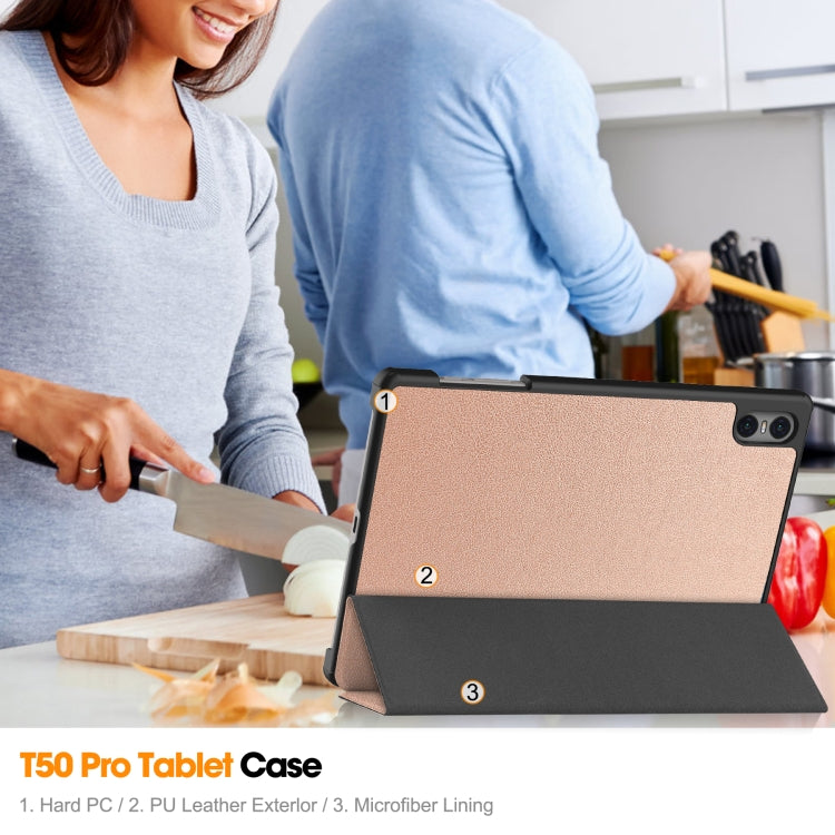 For Teclast T50 Pro Custer Solid Color 3-Fold Stand Leather Tablet Case