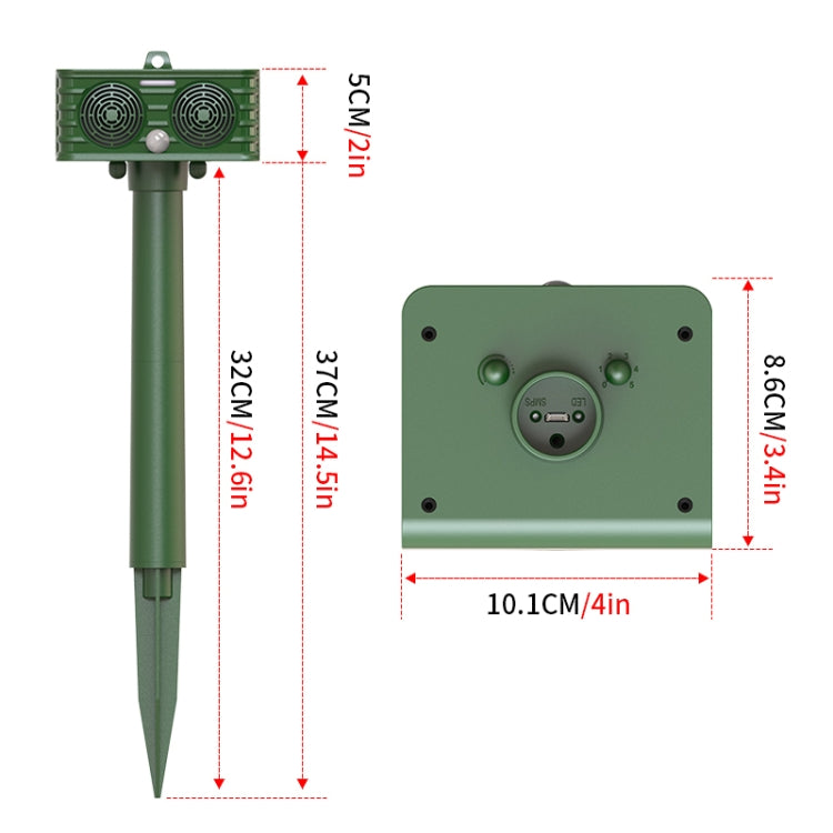 809 Outdoor Solar Ultrasonic Infrared Detection Animal Repeller(Army Green)