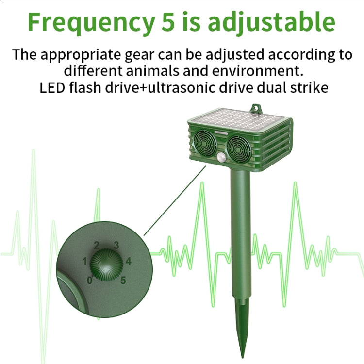 809 Outdoor Solar Ultrasonic Infrared Detection Animal Repeller(Army Green)