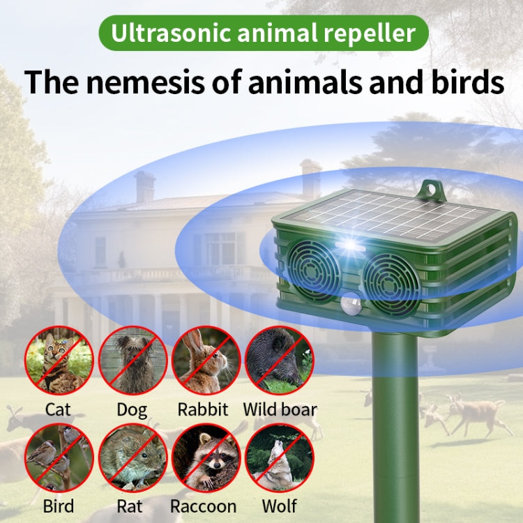 809 Outdoor Solar Ultrasonic Infrared Detection Animal Repeller(Army Green)