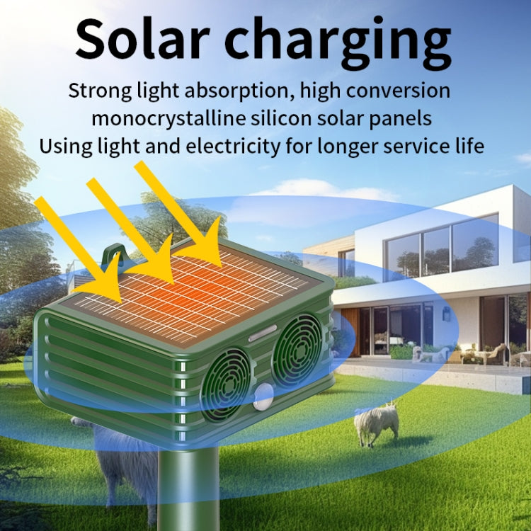 809 Outdoor Solar Ultrasonic Infrared Detection Animal Repeller(Army Green)
