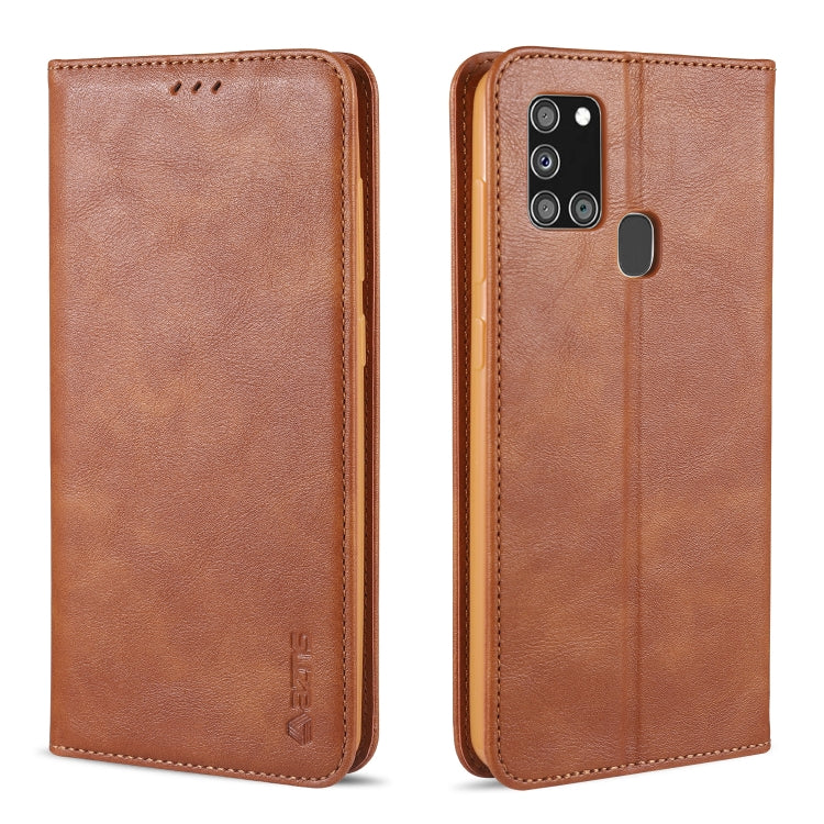 For Samsung Galaxy A21s AZNS Retro Texture Magnetic Horizontal Flip PU Leather Case with Holder & Card Slots & Photo Frame
