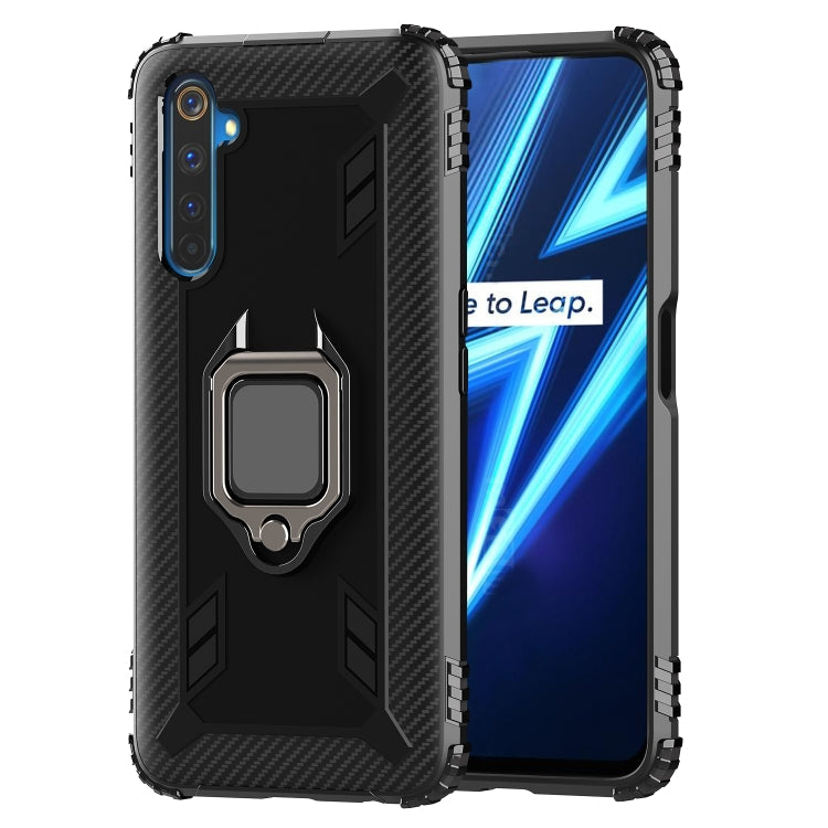For OPPO Realme 6 Pro Carbon Fiber Protective Case with 360 Degree Rotating Ring Holder