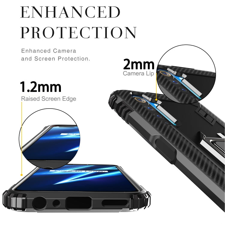 For OPPO Realme 6 Pro Carbon Fiber Protective Case with 360 Degree Rotating Ring Holder