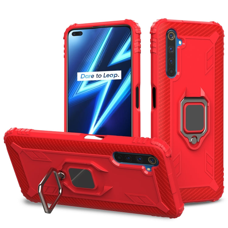 For OPPO Realme 6 Pro Carbon Fiber Protective Case with 360 Degree Rotating Ring Holder