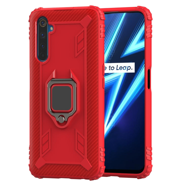 For OPPO Realme 6 Pro Carbon Fiber Protective Case with 360 Degree Rotating Ring Holder