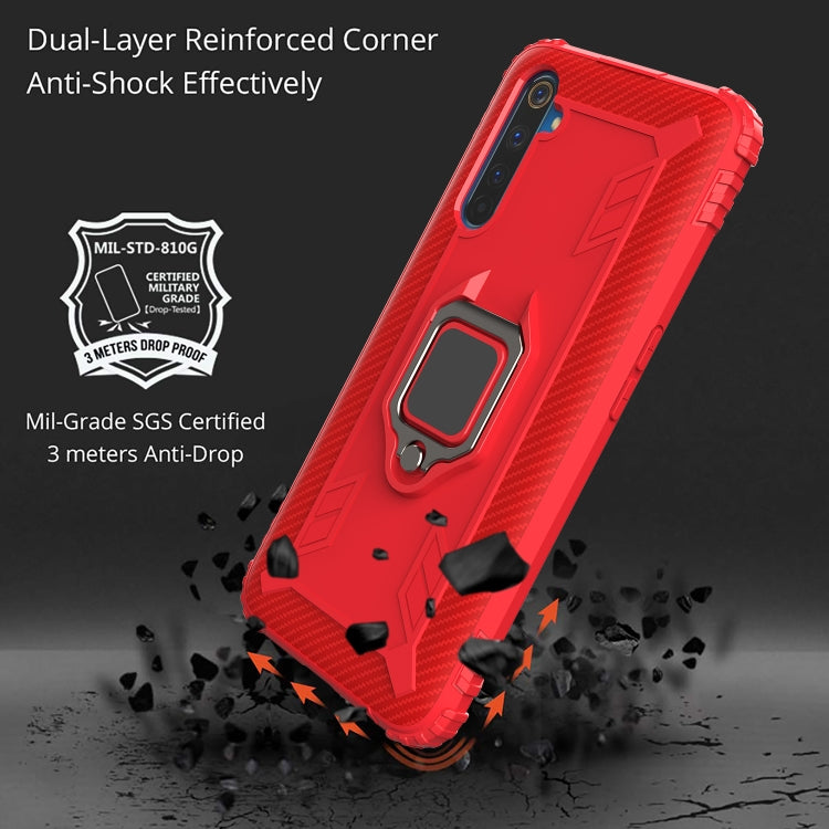 For OPPO Realme 6 Pro Carbon Fiber Protective Case with 360 Degree Rotating Ring Holder