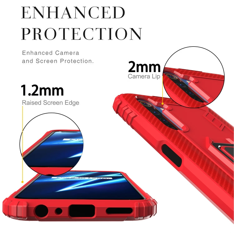 For OPPO Realme 6 Pro Carbon Fiber Protective Case with 360 Degree Rotating Ring Holder