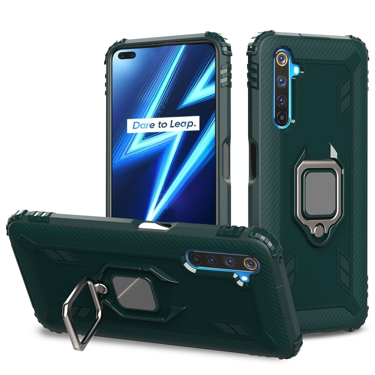 For OPPO Realme 6 Pro Carbon Fiber Protective Case with 360 Degree Rotating Ring Holder