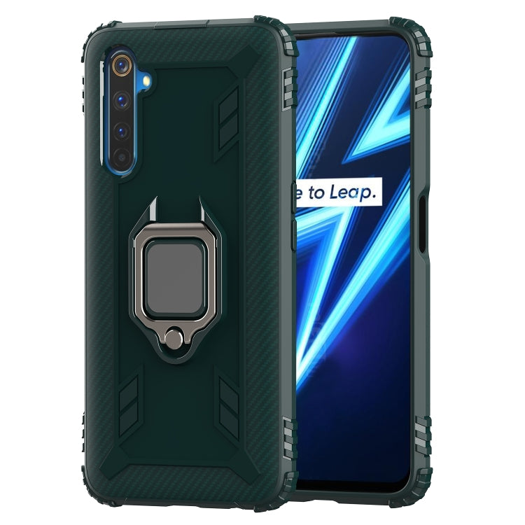 For OPPO Realme 6 Pro Carbon Fiber Protective Case with 360 Degree Rotating Ring Holder