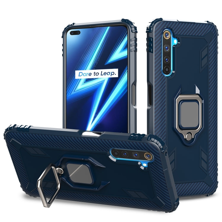 For OPPO Realme 6 Pro Carbon Fiber Protective Case with 360 Degree Rotating Ring Holder