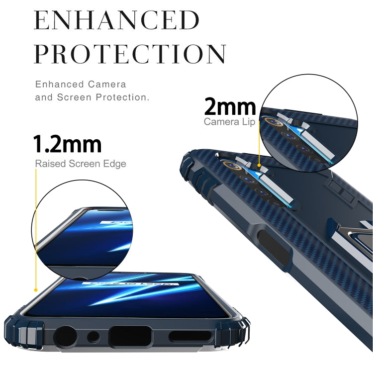 For OPPO Realme 6 Pro Carbon Fiber Protective Case with 360 Degree Rotating Ring Holder