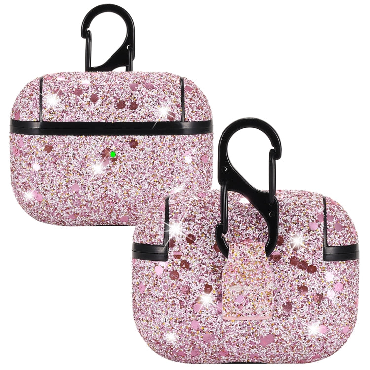 For AirPods Pro PC + PU Love-heart Shape Glitter Earphone Protective Case with Hook