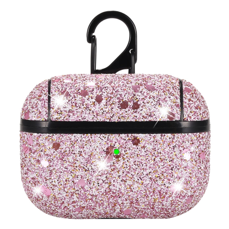 For AirPods Pro PC + PU Love-heart Shape Glitter Earphone Protective Case with Hook