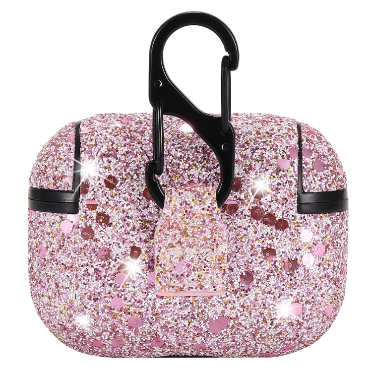 For AirPods Pro PC + PU Love-heart Shape Glitter Earphone Protective Case with Hook