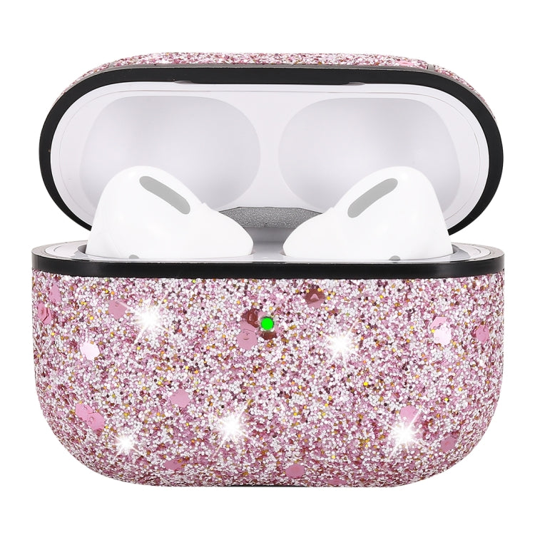 For AirPods Pro PC + PU Love-heart Shape Glitter Earphone Protective Case with Hook