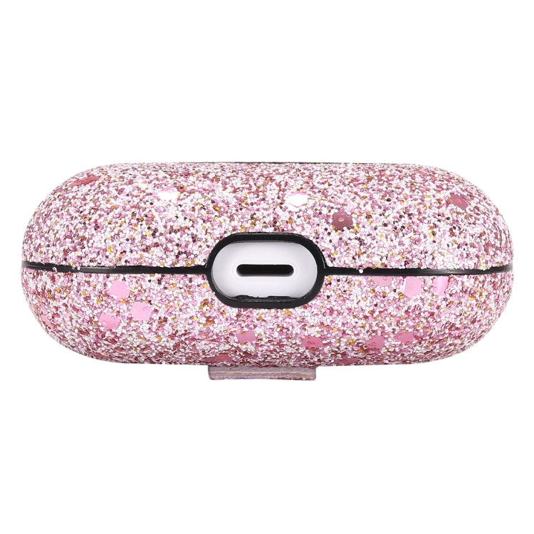 For AirPods Pro PC + PU Love-heart Shape Glitter Earphone Protective Case with Hook