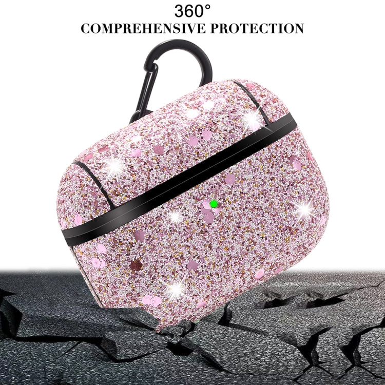 For AirPods Pro PC + PU Love-heart Shape Glitter Earphone Protective Case with Hook