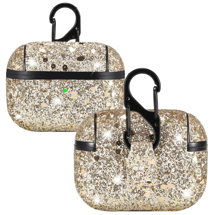 For AirPods Pro PC + PU Love-heart Shape Glitter Earphone Protective Case with Hook