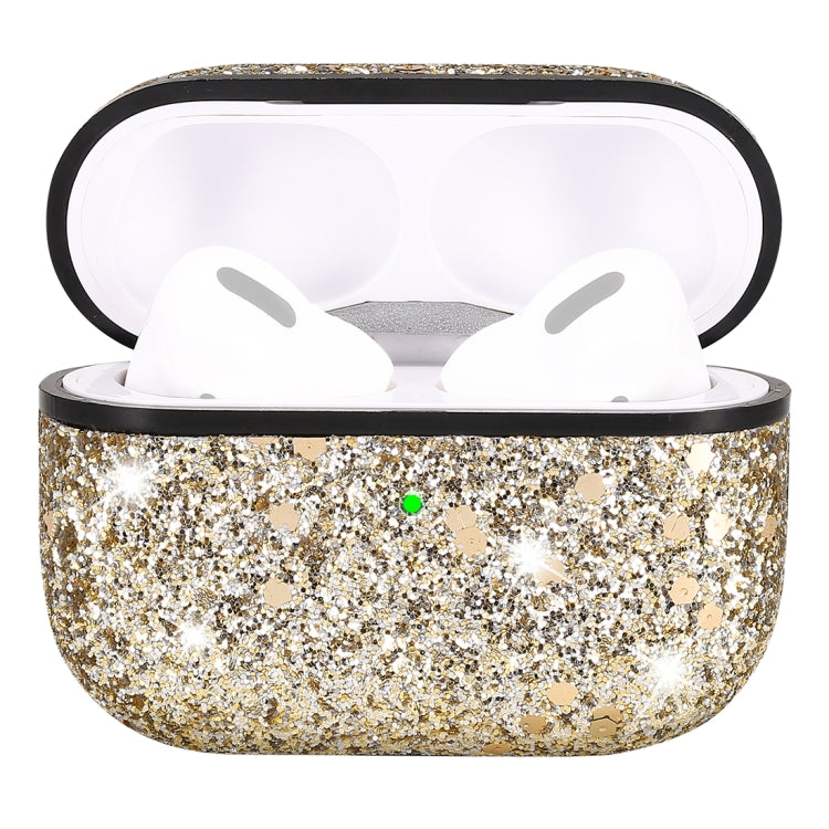 For AirPods Pro PC + PU Love-heart Shape Glitter Earphone Protective Case with Hook
