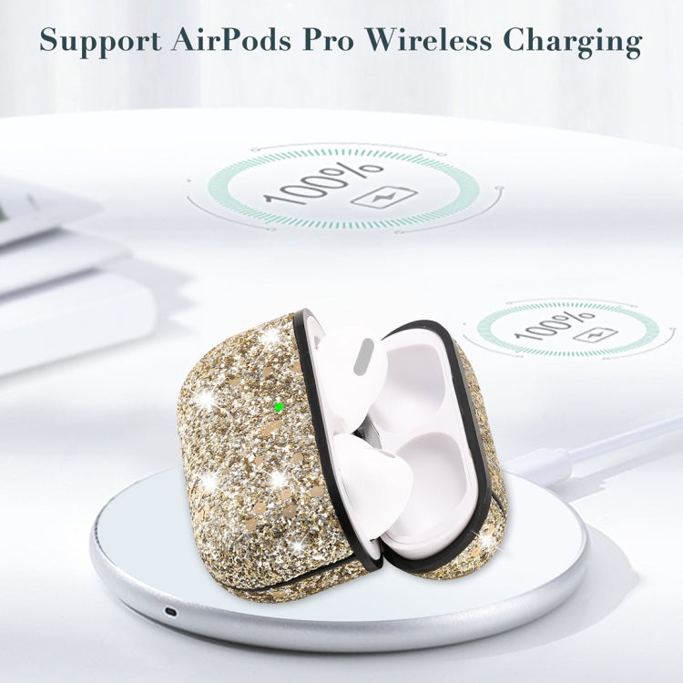 For AirPods Pro PC + PU Love-heart Shape Glitter Earphone Protective Case with Hook