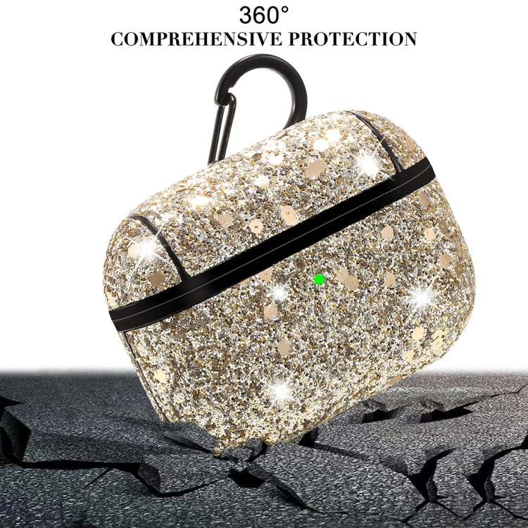 For AirPods Pro PC + PU Love-heart Shape Glitter Earphone Protective Case with Hook