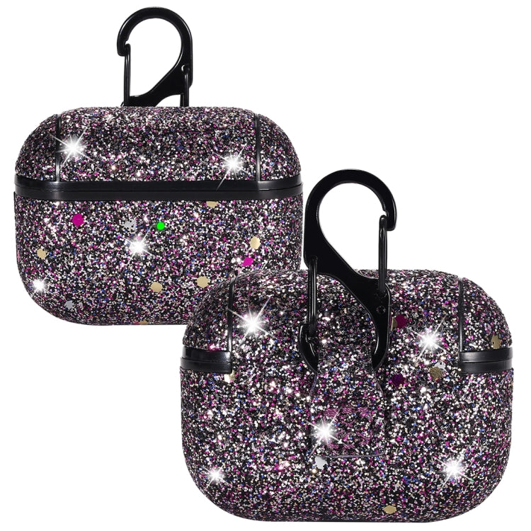 For AirPods Pro PC + PU Love-heart Shape Glitter Earphone Protective Case with Hook