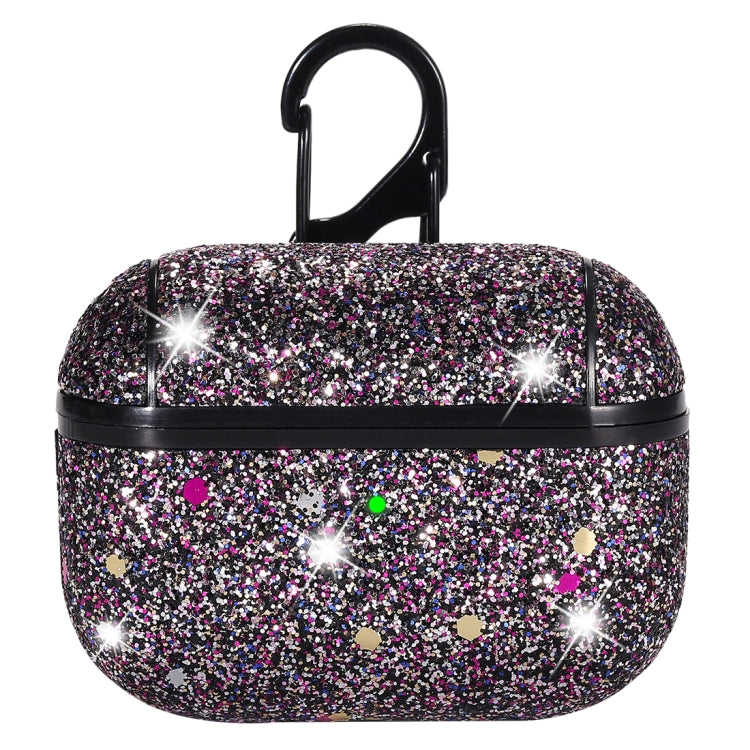 For AirPods Pro PC + PU Love-heart Shape Glitter Earphone Protective Case with Hook