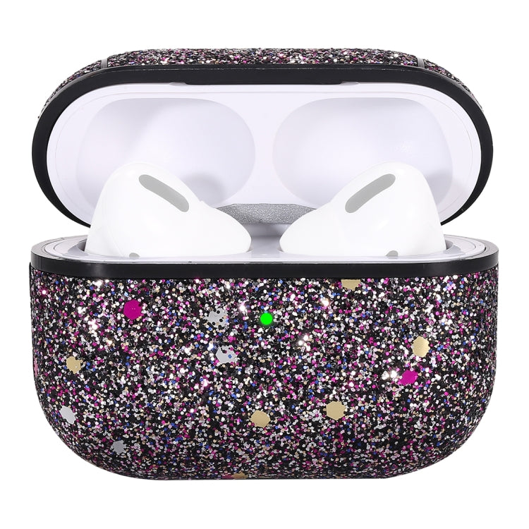 For AirPods Pro PC + PU Love-heart Shape Glitter Earphone Protective Case with Hook