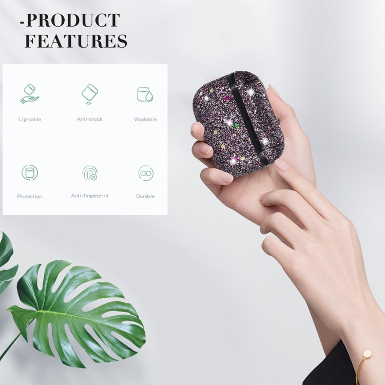 For AirPods Pro PC + PU Love-heart Shape Glitter Earphone Protective Case with Hook