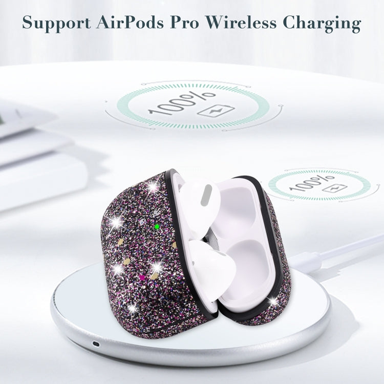For AirPods Pro PC + PU Love-heart Shape Glitter Earphone Protective Case with Hook