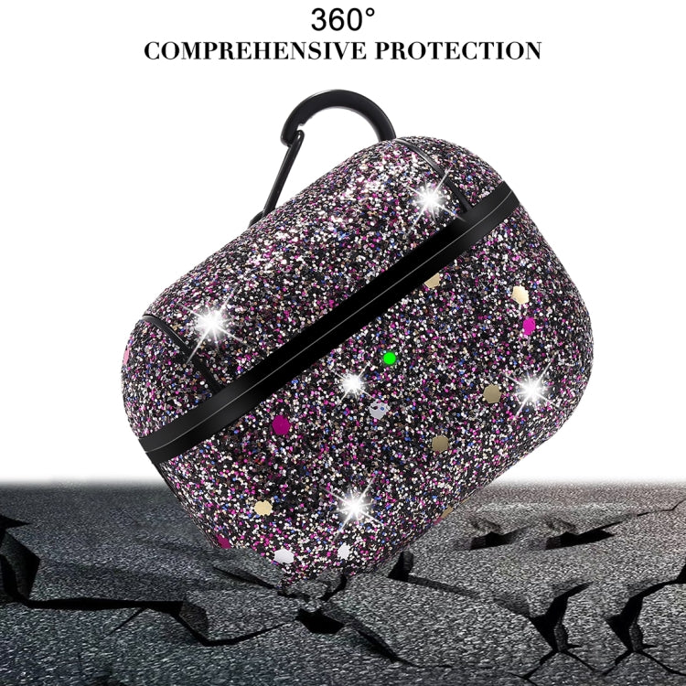For AirPods Pro PC + PU Love-heart Shape Glitter Earphone Protective Case with Hook