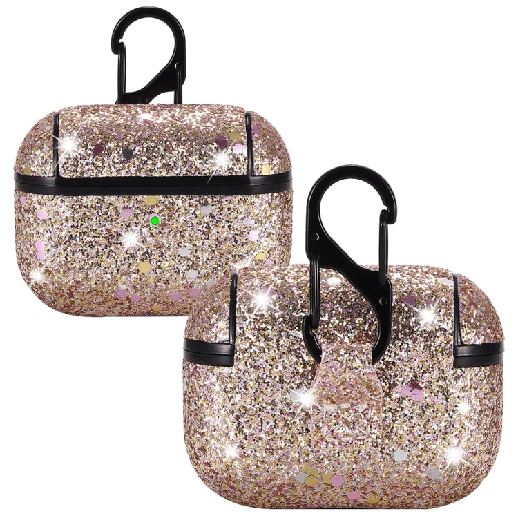 For AirPods Pro PC + PU Love-heart Shape Glitter Earphone Protective Case with Hook