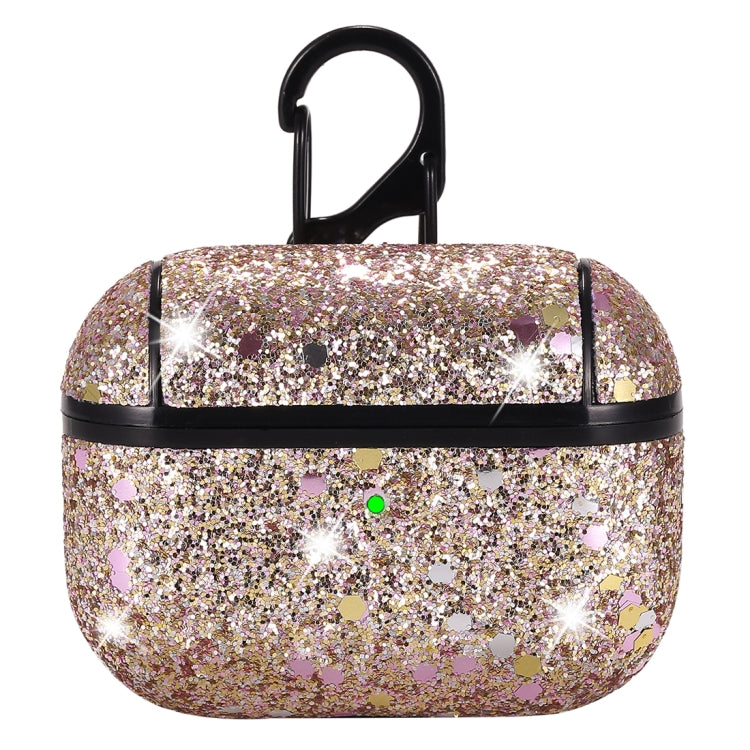 For AirPods Pro PC + PU Love-heart Shape Glitter Earphone Protective Case with Hook
