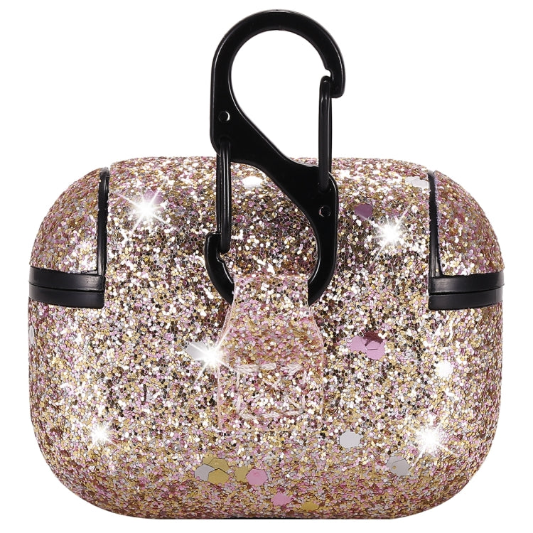 For AirPods Pro PC + PU Love-heart Shape Glitter Earphone Protective Case with Hook