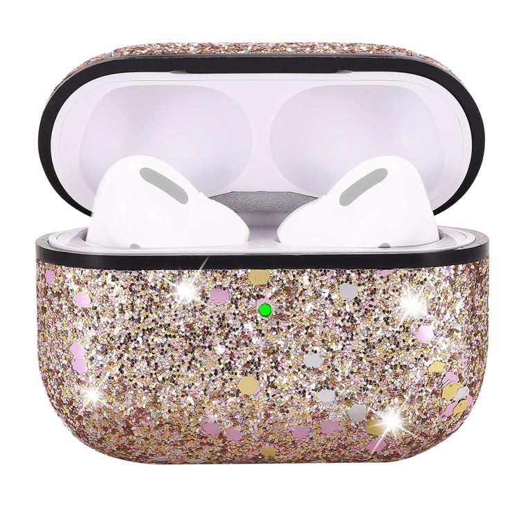 For AirPods Pro PC + PU Love-heart Shape Glitter Earphone Protective Case with Hook