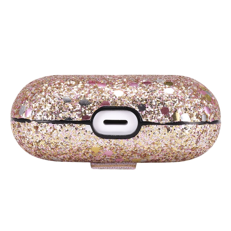 For AirPods Pro PC + PU Love-heart Shape Glitter Earphone Protective Case with Hook