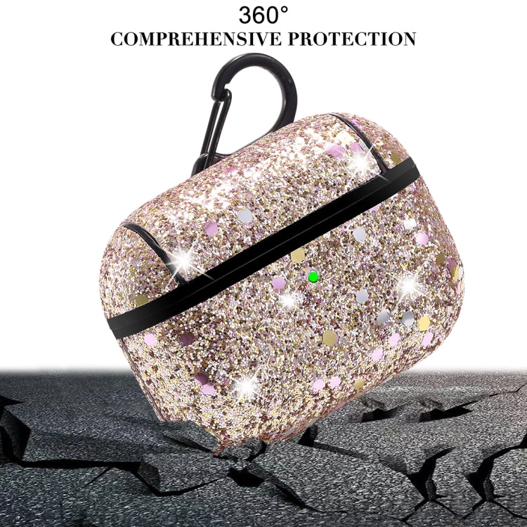 For AirPods Pro PC + PU Love-heart Shape Glitter Earphone Protective Case with Hook