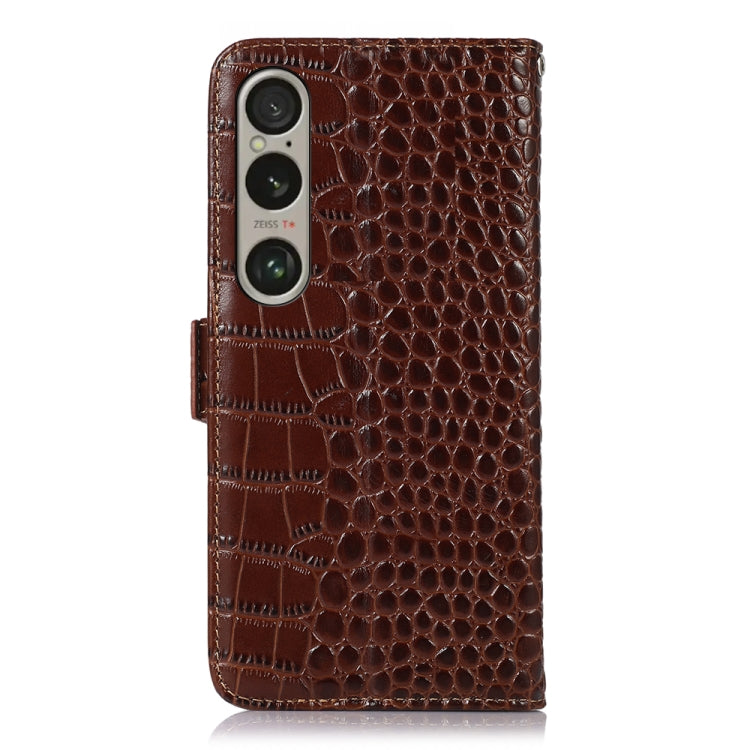 For Sony Xperia 1 VI Crocodile Top Layer Cowhide Leather Phone Case