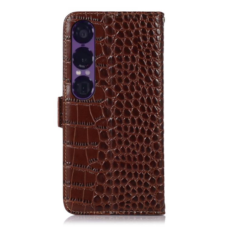 For Sony Xperia 1 VII Crocodile Top Layer Cowhide Leather Phone Case