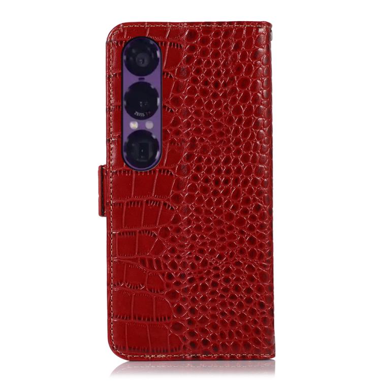 For Sony Xperia 1 VII Crocodile Top Layer Cowhide Leather Phone Case